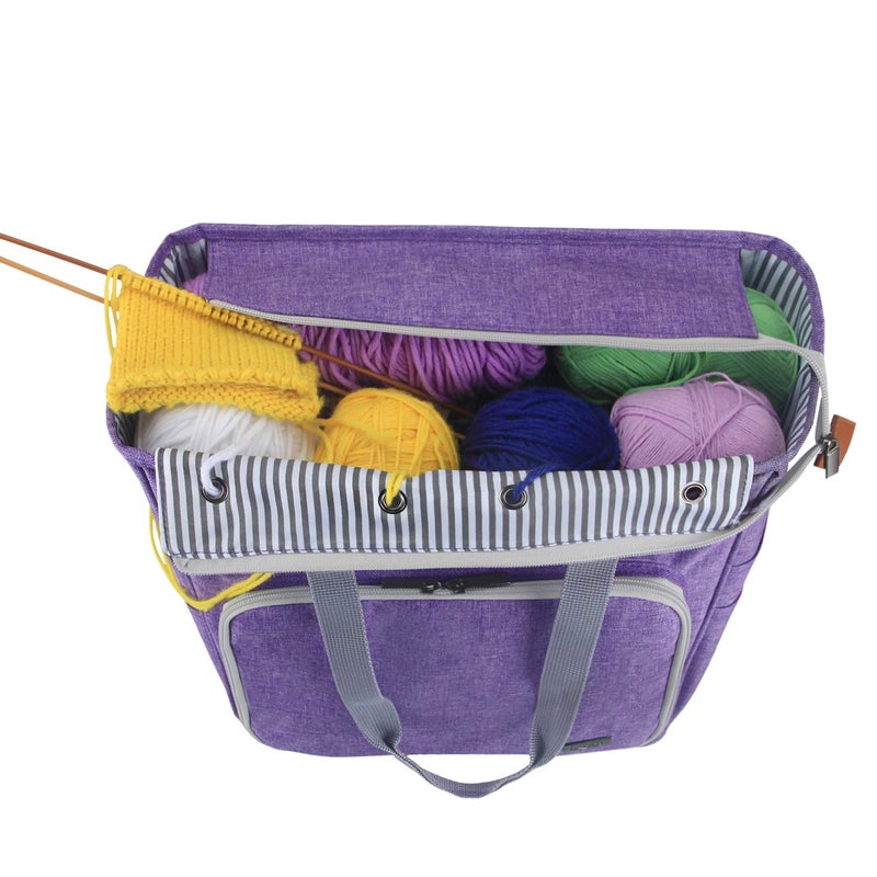 Luxja Knitting Tote Bag, Yarn Storage Bag for Carrying Projects, Knitting Needles, Crochet Hooks and Other Accessories, Purple - Image 3